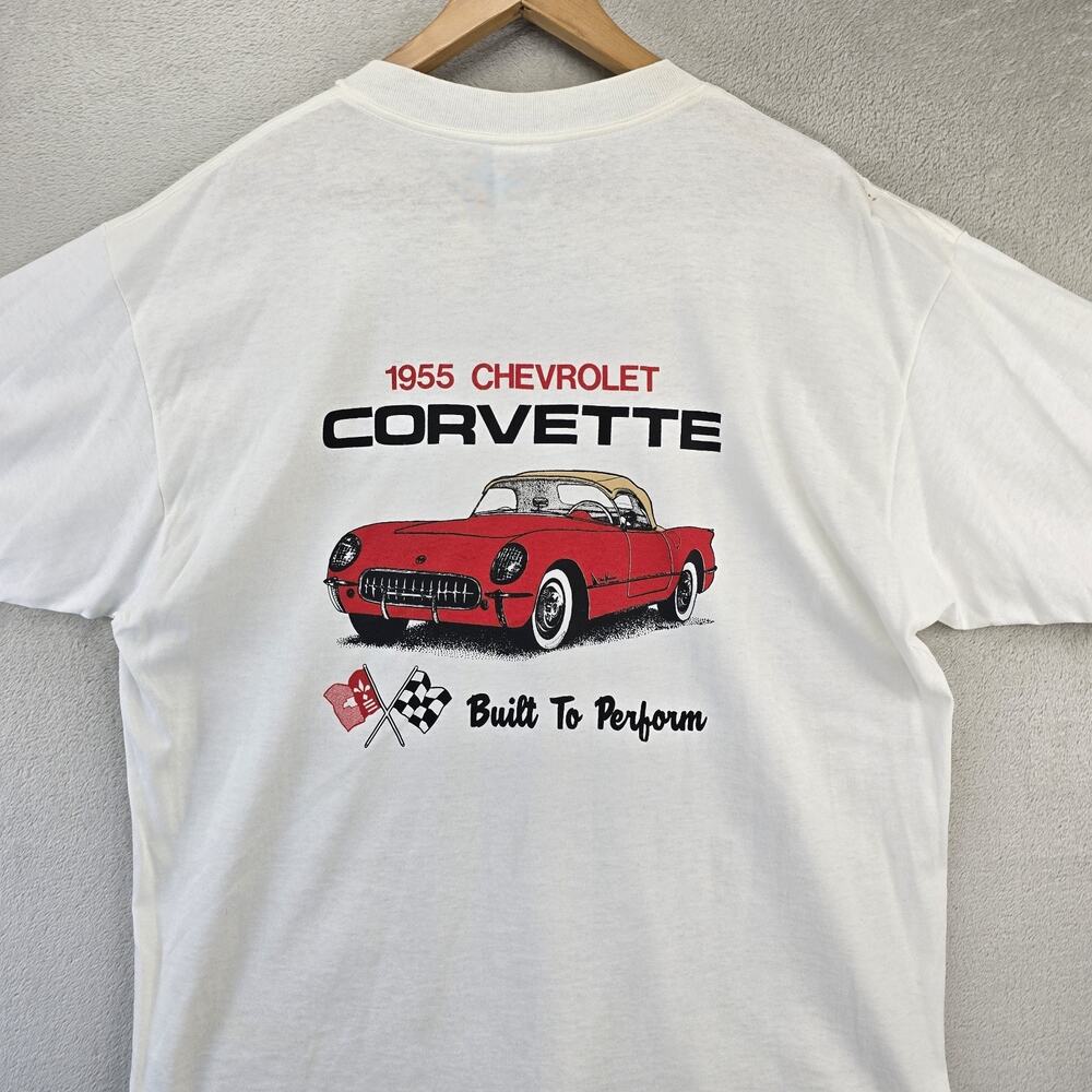 Vintage 1955 Chevrolet Corvette Lee Shirt XL White 90s USA Made Classic Cars